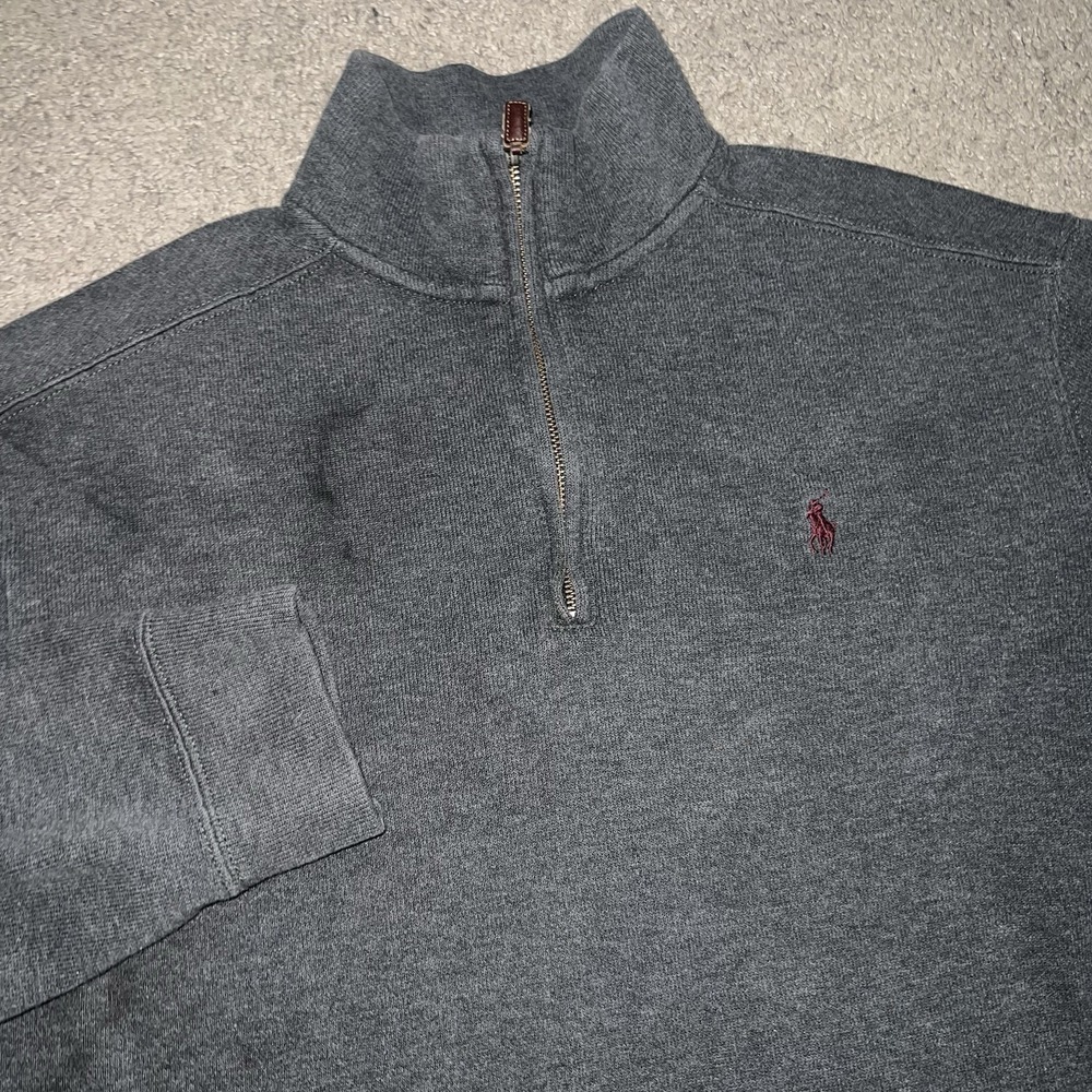 Polo Ralph Lauren 1/4 Zip Sweater Mens Size L Gray 100% Cotton Pullover L/S EUC